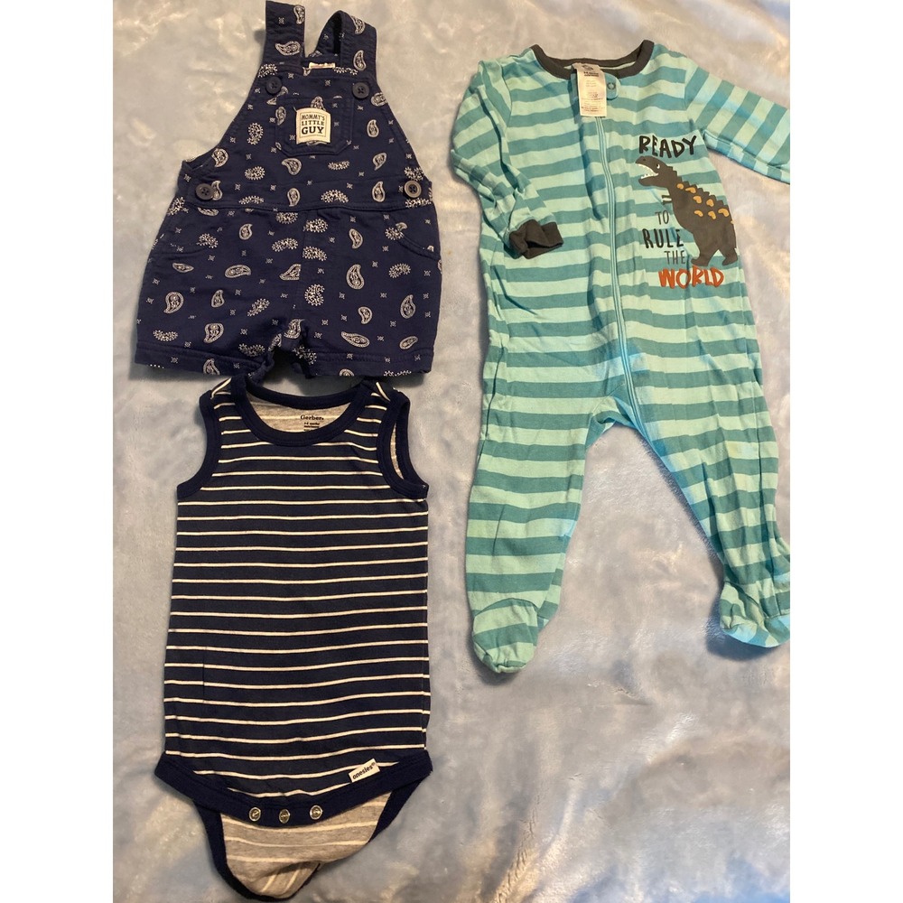 Baby Boy Clothing Lot Gerber Romper Sleeper Bodysuit Blue Dinosaur 3-6 Months